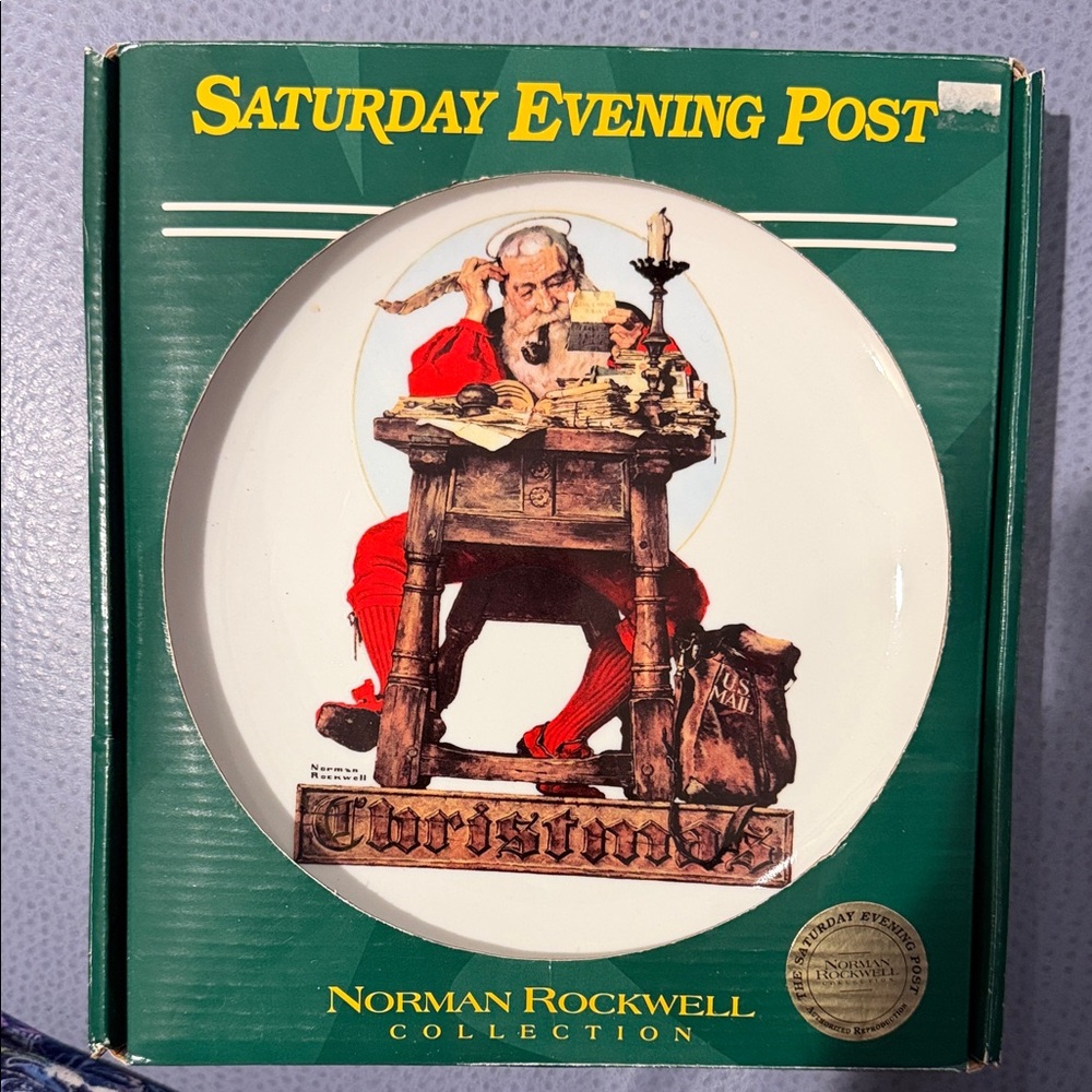 Norman Rockwell Santa Plate with Red and Brown